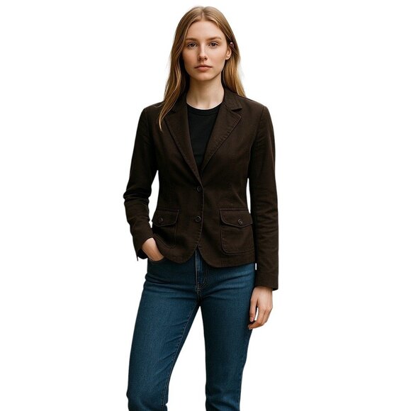 Banana Republic Y2K 2006 Linen Blend Blazer Chocolate Brown Size 10 Summer Retro - Picture 1 of 16